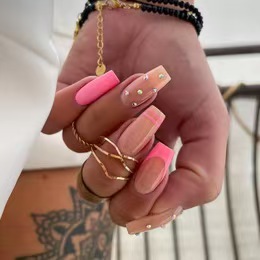 Uñas Postizas Rosadas Francesas con Lazo Brillante y Diamantes de Imitación, Forma Ataúd, Estilo Hecho a Mano, Estética Dulce INS, ABS Premium - Product Image 3