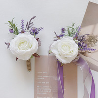 Dekorasi Tamu Resepsi Pernikahan Bunga Buatan Pengantin Pria dan Wanita Boutonniere Corsage Pergelangan Tangan Warna Ungu