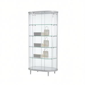 Vitrina ovalada de vidrio templado de 96x56x190cm, vitrina curva con iluminación LED y estantes ajustables - Product Image 2