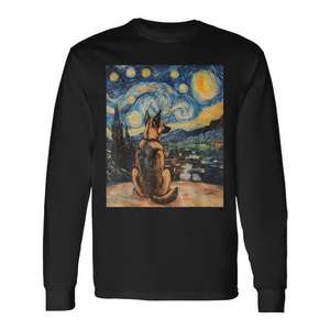 T-shirt à manches longues style chien berger allemand, nuit étoilée, style Van Gogh - Product Image 1