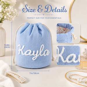 Personalized Corduroy <b>Toiletry</b> <b>Bag</b>, Drawstring Makeup Pouch with Custom Name for Daily Desktop Storage, Bachelorette Party Gifts - Product Image 5