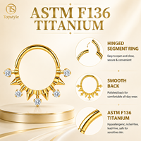 Anneau clicker articulé en titane G23, design audacieux avec pointes et zircone cubique, pour piercing de septum, hélix et cartilage, hypoallergénique, bijou corporel
