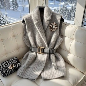 Nuovo <span class=keywords><strong>Gilet</strong></span> Maglione Primaverile da <span class=keywords><strong>Donna</strong></span> 2026 Stile Occidentale Europeo Vintage con Cintura Grande Modellante <span class=keywords><strong>Grigio</strong></span> 120 - Product Image 1