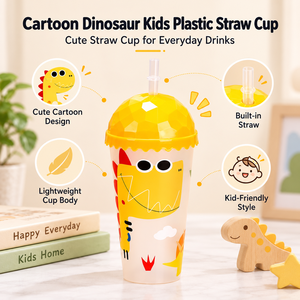 Vaso de Plástico con Pajita de Dinosaurio de Dibujos Animados, Tapa con Diamantes 3D, Libre de BPA, Botella de Agua Portátil de Gran Capacidad para Estudiantes, Regalo Escolar - Product Image 2