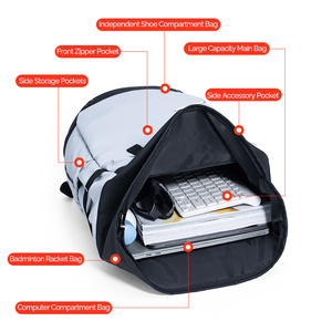 Customized <b>Large</b> Capacity Tennis Badminton Racket <b>Backpack</b> Travel Waterproof Casual Sports Bag for Men <b>Women</b> with Shoe Storage - Product Image 3