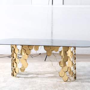 Mobili da ristorante da pranzo in vetro di lusso tavolo da matrimonio <span class=keywords><strong>tavoli</strong></span> da matrimonio con piano in vetro riflettente in acciaio inossidabile per eventi - Product Image 1