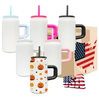 Gobelets isothermes en acier inoxydable blancs pour sublimation, 16 oz, pour canettes de soda et de bière, avec poignée colorée