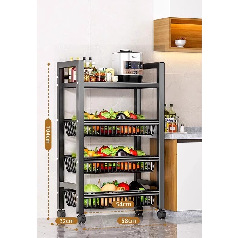 Nero 4 strati - lunghezza 58 cm - 3 cestini 1 ripiano