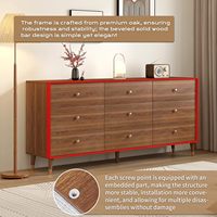 Cómoda de Madera Moderna de Mediados de Siglo con 6 Cajones, 63 Pulgadas de Alto, Acabado en Nogal Certificado, Patas Cónicas, Fácil Montaje, Liquidación