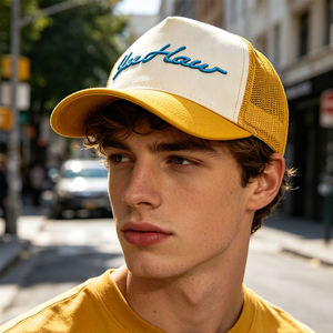 Casquette Trucker en Coton Bicolore avec Broderie 3D Personnalisée, Dos en Maille de Haute Qualité, Casquette Snapback avec Logo Lettres et Blocs de Couleurs - Product Image 1