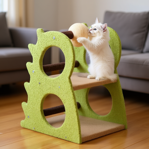 Arbre à chat moderne à 2 niveaux en sisal vert avec boule à gratter rotative pour chats d'intérieur - Product Image 2