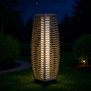 Lampe solaire de jardin, grande lampe LED en bambou avec capteur de lumière, extérieure, autoportante, IP54, 2700K, blanc chaud - Product Image 2