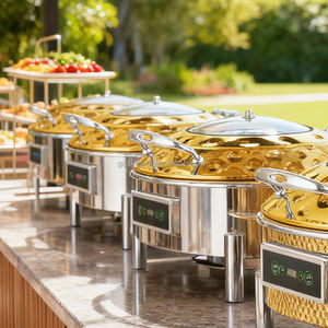 XINGPAI Fournitures <span class=keywords><strong>de</strong></span> restaurant et d'hôtel Chauffe-plats martelés en acier inoxydable <span class=keywords><strong>de</strong></span> luxe en or avec couvercle en verre - Product Image 1