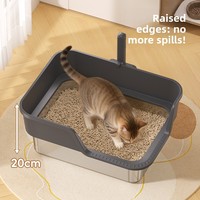 Nouvelle litière pour chat en acier inoxydable anti-éclaboussures, grande taille, entrée basse, semi-fermée, XM-X4, carrée