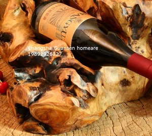 Doğal sedir kök ahşap 3-Bottles rustik ahşap şarap rafı ile toptan sayaç üst şarap rafı - Product Image 5