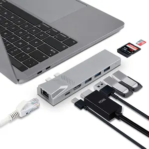Lector de tarjetas SD/TF de alta velocidad 8 en 1 Gigabit Ethernet 3 puertos USB 3,0 Hub USB tipo C