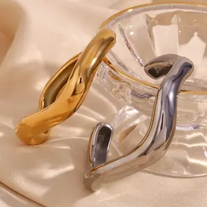 New Chic High Polished Chunky Water Wave Cuff Bangles Gold Plated Stainless Steel Christmas Gift 2024