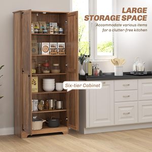 Armoire de cuisine SENYU moderne en bois brun de 72 pouces avec portes doubles et étagères réglables pour le rangement - Product Image 5