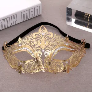 Máscara de luxo masculina com strass, fantasia, casal, fantasia, bola de metal, para festa de aniversário, dropshipping