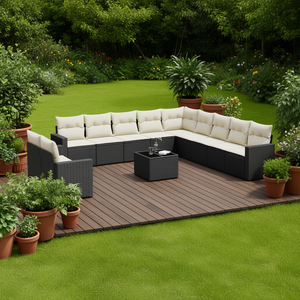 Cream White And Black <b>Rattan</b> Garden <b>Sofa</b> Set 10 Seater Outdoor Furniture Contemporary Design - Product Image 2
