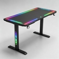 Bureau de jeu LED RGB avec plateau en verre trempé, structure en acier en forme de I, table d'ordinateur pour salle de jeu, bureau à domicile