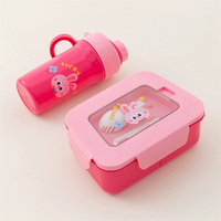 Boîte à bento portable de qualité alimentaire à compartiments séparés avec couvercle en plastique pour étudiants, enfants, boîte à lunch à thème de personnage de dessin animé, ensemble avec bouteille d'eau
