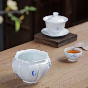 Lave-tasses en céramique à motif tournesol, pot à résidus de thé Jianshui, bol à eau Zen domestique, origine Dehua - Product Image 4