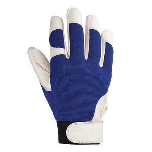 Anti-Slip Leather Work <b>Gloves</b> Textured Fingertips Elastic Wristband General Purpose Safety <b>Gloves</b> Blue White - Product Image 2