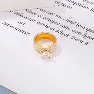 High Quality Stainless Steel Gold Plated Double Row Diamond Titanium Steel Wedding <b>Ring</b> for Women - Product Image 5