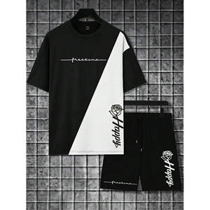 Set di t-shirt con lettere colorate alla moda da <span class=keywords><strong>uomo</strong></span> semplice <span class=keywords><strong>abbigliamento</strong></span> alla moda per lo stile Casual intelligente stagione estiva all'ingrosso - Product Image 2