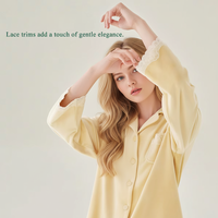 Pyjamas pour femmes en gros, élégants, simples, à manches longues, en polaire, avec dentelle, doux, respirants, grandes tailles, personnalisés, pour le printemps et l'automne