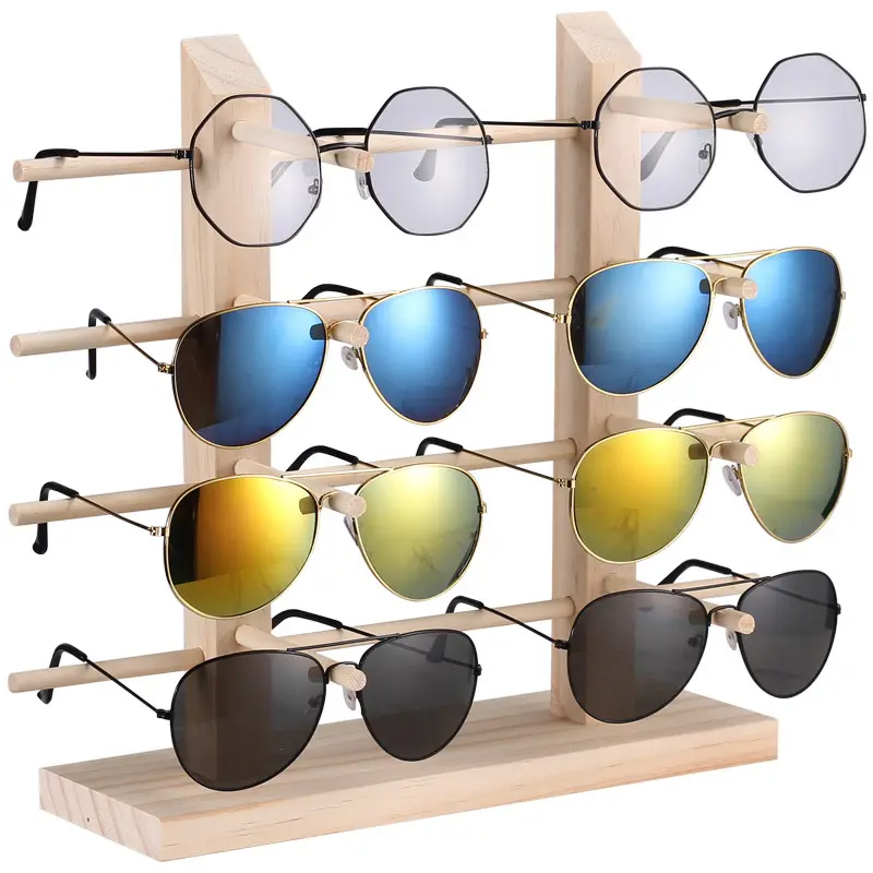 Atacado Natural Material Óculos Show Rack Holder Óculos Sun Óculos Madeira Display Stands