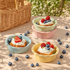 Free shipping on small, fresh, creamy flower-shaped baking bowls for home use, such as breakfast oatmeal yogurt bowls, pastry - Product Image 1
