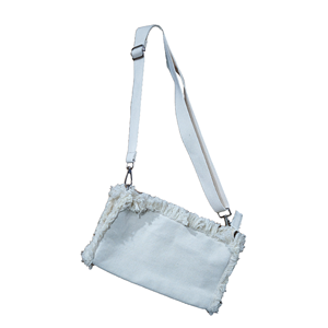 Sac bandoulière femme personnalisé avec logo, petit format, vintage, en toile à franges, fermeture éclair, bords bruts, chaînes, écologique, léger, style bohème - Product Image 2