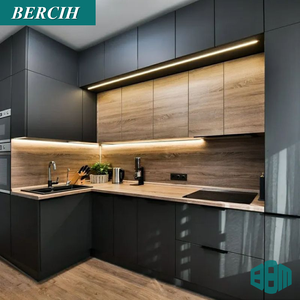 Durable Matt Black Lacquer Sintered Stone Countertop Kitchen Cabinets with <strong>Sink</strong> Ready to Assemble Kitchen <strong>Cupboard</strong> Modern - Product Image 1