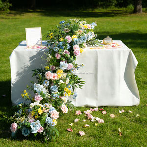 DKB Wholesale Elegant Artificial Silk White pink Flower Row Floral Runner for Wedding Proposal Party Aisle <b>Table</b> Decorations - Product Image 1