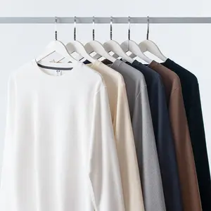 Custom Slim Fit T-Shirt Long Sleeve Men Thermal T Shirts Cotton Soft Blank Solid Men Waffle Knit T-shirt