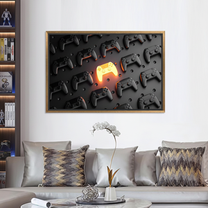 Printed Canvas: 3D Game Controller Art for Gamer Room Decor,GOLD <b>FRAMED</b> CANVAS - Product Image 3