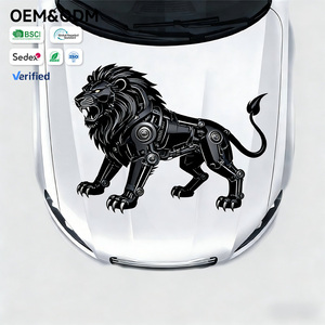 맞춤형 메탈릭 레드 불꽃 늑대 자동차 후드 스티커 대칭형 사나운 동물 데칼 차량 외부 스타일링용 - Product Image 2