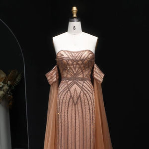 Per Jancember LSZ654 Dubai <span class=keywords><strong>arancione</strong></span> con maniche in stile arabico abiti da sera da ballo 3D Pattern piume pieghe antistatiche per feste - Product Image 2