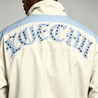 Veste de survêtement noire en nylon pour homme, personnalisée avec clous, coupe oversize, style streetwear, imprimé graffiti, coupe-vent avec bande contrastante