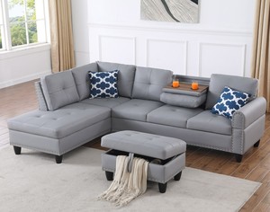 3-Piece L-Shaped Faux Leather <b>Sofa</b> <b>Bed</b> Set with <b>Storage</b> Ottoman Modular Design Eco-Friendly & Durable for Living Room - Product Image 2