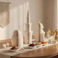 Centre de table Ramadan en papier nid d'abeille 3D léger et recyclable, respectueux de l'environnement, 3 pièces, décor de table en forme de dôme de mosquée, fournitures pour l'Aïd