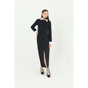 Falda midi negra con abertura frontal para mujer, cintura regular, ajuste ceñido 31607ETK - Product Image 3