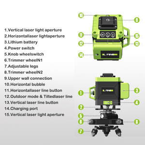 Strumento di Misurazione con Telecomando, Livella <span class=keywords><strong>Laser</strong></span> Rotante Automatica 16 Linee 4D <span class=keywords><strong>a</strong></span> Luce Verde, Autolivellante 360° Orizzontale e Verticale - Product Image 2