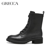 Bottines mi-mollet en cuir véritable pour femme, chaudes et imperméables, confortables, à talon épais, à lacets, avec fermeture éclair et doublure en fourrure, collection automne