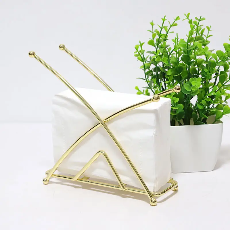 Suporte de papel de toalha de metal de alta qualidade, suporte de tecido dourado para decoração de mesa e clipe de armazenamento de papel de restaurante