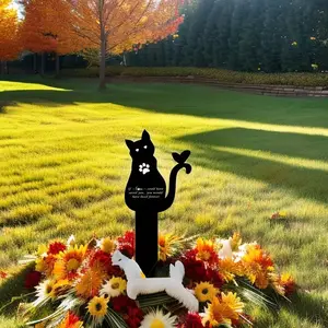 Lápide de gato memorial decorado com pedra acrílica impermeável para cemitério e jardim