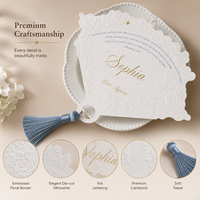 Carte de menu personnalisée en relief à motif floral avec impression numérique, carte de table découpée à la forme pour mariage et banquet avec pompon
