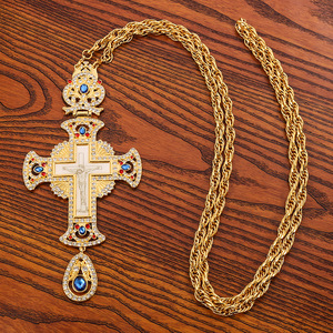 Collier pendentif croix orthodoxe plaqué or de luxe avec zircon bleu et zircon rouge bijoux <span class=keywords><strong>crucifix</strong></span> religieux pour hommes et femmes - Product Image 2